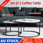 Stylish Set of 2 Coffee Table Marble Nesting Side Wooden Round Table Furniture
