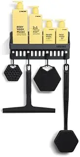 TOOLETRIES Tool Wall Shower Caddy - Removable Resin Bathroom Storage Shelf with Hooks, Reusable Adhesive Wall-Mounted Shower Organiser and Storage, No Drilling, Holds up to 5kg, Black