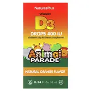 NaturesPlus, Animal Parade, Vitamin D3 Drops, Natural Orange, 10 mcg (400 IU), 0.34 fl oz (10 ml)