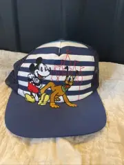 Disneyland Embroidered Mickey & Pluto Trucker Hat Snap Back Kids Cap Blue Y2K