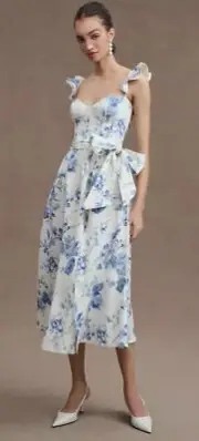 Anthropologie V. Chapman Vera Ruffle-Strap Corset Side-Slit Midi Dress Size 2