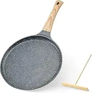 Crepe Pan, Nonstick Crepe Pan with Spreader, 28CM Natural Ceramic Coating Dosa Tawa, for All Stove, Pancake Flat Skillet Tawa Griddle with Stay Cool Detachable Handle (Black)