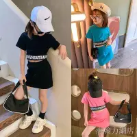 在飛比找蝦皮購物優惠-❄△女童短版上衣露肚兒童套裝夏季短袖運動衣服新款韓版洋氣時髦