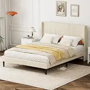 Upholstered Bed Frame Velvet Fabric Platform Bed with Crafted Headboard, Weight-Bearing Metal Plate, Soft Wing Pack Design, Noise Free, No Box Spring Needed, Easy Maintenance