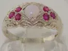 High Quality 925 Solid Sterling Silver Genuine Natural Opal & Ruby Band Ring