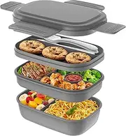 Bento Box Adult Lunch Box,3 Stackable Bento Lunch Containers for Adults/Kids, Modern Minimalist Design Bento Box with Utensil Set, Leak-Proof Lunchbox Bento Box for Dining Out, Work, Picnic, School