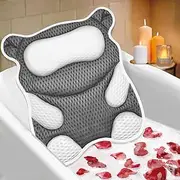 ZYIDBNG Bath Pillow for Tub Ergonomic Bear Shape Design Bath Pillow for Head and Neck Support SPA Gift Bathtub Pillow 4D Air-Mesh with 8 Suction Cups Washable Gray