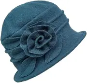 [Sydbecs] Wool Cloche Hat for Women Winter Bucket Hat 1920s Vintage Floral Fedoras Hat