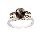 NATURAL SMOKY QUARTZ OVAL CUT AND YELLOW SAPPHIRE STERLING SILVER RING 7
