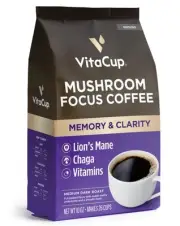 Focus Mushroom Coffee Grounds, with Lions Mane, Chaga, B Vitamins, D3, Boost ...
