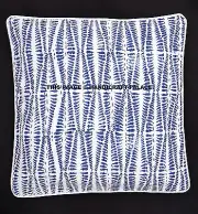 16" India BLUE INDIGO KANTHA CUSHION PILLOW THROW COVER SOFA BOHEMIAN Boho Decor
