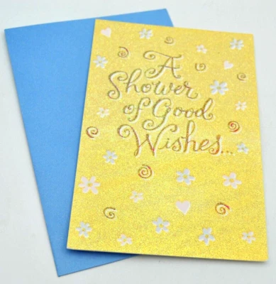 GIBSON Greetings Glitter "A Shower of Good Wishes" Just Because Card W/ Envelope