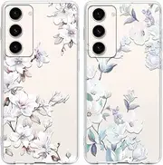 [Foonary] 2 Pack Clear Print Phone Case Compatible with Samsung Galaxy A14 5G 6.8", Slim Soft Silicone with Flower Design Aesthetics Transparent Pattern Cases, Shockproof Bumper Protector Cover