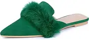 [Allegra K] Women's Pointed Toe Faux Fur Slip on Flat Slide Mules