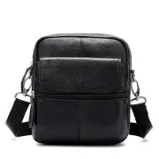Men Genuine Leather Shoulder Bag Messenger Crossbody Handbag Outdoor Travel BLACK COLOR