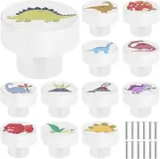 12Pcs White Wooden Drawer Knobs,Round Dresser Knobs,Dinosaur Wooden Drawer Knobs,Cute Drawer Pull Handle,Children's Room Drawer Knobs for Nursery Cabinet Closet
