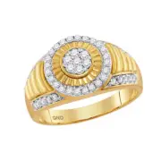 10kt Yellow Gold Mens Round Diamond Cluster Concentric Circle Ribbed Ring 3