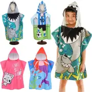Shark Pattern Kids Bathrobe With Hooded Beach Towel Cute Hooded Cloak Summer