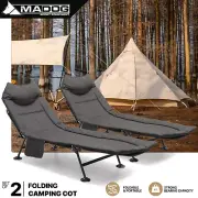2pcs Folding Military Cot Portable Camping Cot Hiking Sleeping Bed w/Side Pocket