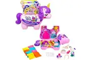 Polly Pocket 2-in-1 Travel Toy Playset, Unicorn Toy with 2 Dolls 25 Surprise Accessories, Unicorn Party Large Compact