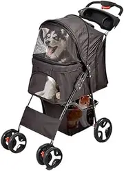 PaWz 4 Wheels Pet Stroller Dog Cat Cage Puppy Pushchair Travel Walk Carrier Pram Black, Collapsible for Storage Travel Pet Pram, Removable Cushion Dog Car Seat, Dog Cat Stroller with Coffee Cup Holder