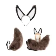 Anime-Cosplay Props Ears and Tail Set Plush Furry Ears Hairhoop with Tail