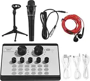 Daseeme V17 Live Sound Card & Microphone Kit BT Mini Sound Mixer Multifunctional Voice Ce o Mixer Microphone Set with Tr for Phone Computer Live Streaming Game Music Karaoke Singing