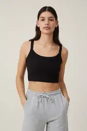 Cotton:On Women's Willa Waffle Cami Crop Top Basic Black Size L NEW WITH TAGS