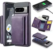 [Asuwish] Phone Case for Google Pixel 8 Pro 5G Wallet Magnetic Detachable Cell Cover with Wireless Charging and RFID Blocking Credit Card Holder Stand Pixel8Pro Pixel8 XL Eight 8Pro Women Men Purple