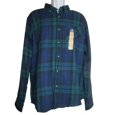 Magellan Flannel Button Front Shirt, Men L, Blue & Green Plaid, Lightweight, NWT
