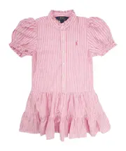 Polo Ralph Lauren Kids Striped Pleated Dress 12,14Y,7,10Y pink