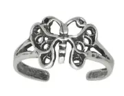 Sterling Silver .925 Butterfly Toe Ring, Oxidized, Adjustable Size | Made In USA