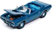 Johnny Lightning 1971 Plymouth Barracuda Convertible Blue Fire Metallic with Blue Interior Mecum Auctions Limited Edition to 2496 Pieces Worldwide Hobby Exclusive Series 1/64 Diecast Model Car