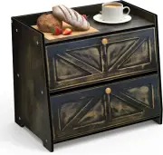 Vintage Double Layer Bread Box for Kitchen Counter Bamboo Bread Storage Containe