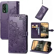 Business Anti-Fall Protective Shell Compatible with Nokia XR 21 XR21 Shockproof Flip Cover Leather Case Non-Slip Stand Holder Card Slot PU Wallet Clip (Purple,Nokia XR21)