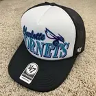 Charlotte Hornets 47 Trucker Hat Foam Snapback White Black Mesh Script Logo Cap