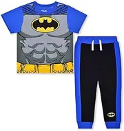 [Warner Bros] DC Comics Boys’ Batman and Superman T-Shirt and Jogger Set for Toddler and Little Kids – Blue/Navy or Grey/Blue/Black