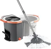 Spin Mop and Twin Bucket Set Tile Wood Floor Cleaner 4 Microfibre Heads Magic Dry Twist Separate Stackable Easy Cleaning System 360 Degree Rotating