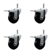 4 Inch Phenolic Swivel 7/16 Inch Grip Ring Stem Caster Set with Total Lock Brake
