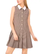 CeCe Houndstooth Print Pleated Skirt Dress