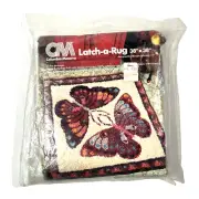 NEW Vtg 1979 Columbia Minerva Latch a Rug Hook Pattern 38" x 38" Butterflies