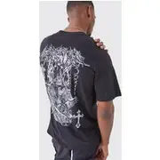 Mens Black Tall Oversized Gothic Back Print T-shirt