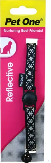 Cat Collar Black Snow Nylon Reflective - 15cm-22.5cm x 10mm (Pet One)