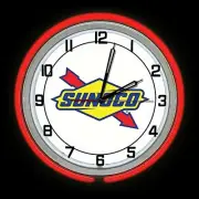 19" Sunoco Oil Sign Double Red Neon Clock Gasoline Gas Man Cave Garage