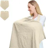 Muslin Nursing Cover for Baby Breastfeeding, Breathable Cotton Breastfeeding Cover up with Arch Neckline for Women, Nursing Apron