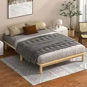 ALFORDSON Double Bed Frame, Basia Series Home Bedroom Furniture, Oak Wooden Bed Base with Timber Slats, Solid Pine Wood Mattress Base Platform Support, Bed Foundation with Storage Space