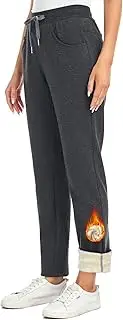 [Inno] Women's 28" 31" 34" 36" Sherpa Polar Fleece Lined Jogger Pants Warm Sweatpants Thermal Athletic Lounge Petite Tall, Sherpa Fleece, Dark Heather Grey, Straight Leg, Medium