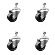 3 Inch SS Phenolic Wheel Swivel 3/8 Inch Threaded Stem Caster Set Service Caster
