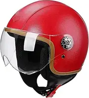 3/4 Motorcycle Leather Helmet , Retro Motorcycle Skull Cap Half Helmets with Visor ECE Approved Open Face Helmet for Cruiser Scooter Chopper , Adult Men and Women