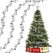 HADDIY Christmas Tree Crystal Beads Garland,19.7 Feet Iridescent Silvery and Clear Acrylic Beaded Garland for Winter and Xmax Tree Decorations and Home Décor